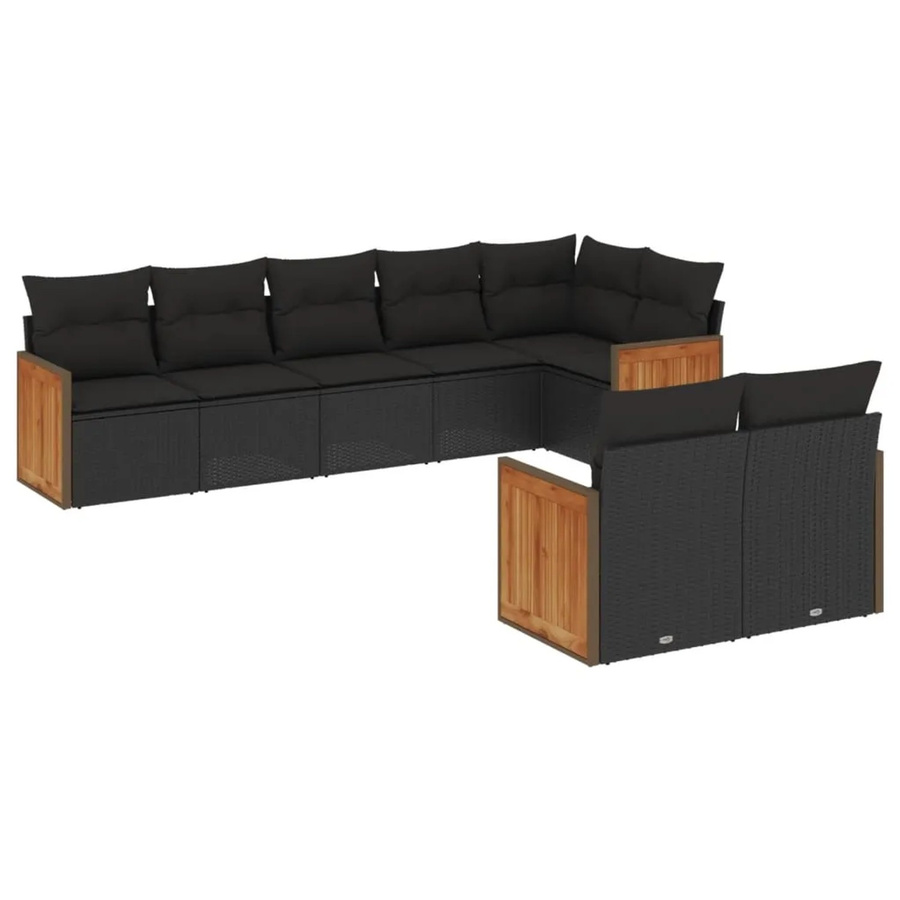 vidaXL 8-tlg Garten-Sofagarnitur in L-Form aus Poly Rattan und Metall in Schwarz mit Kissen und abnehmbaren Bezügen - Bild 2