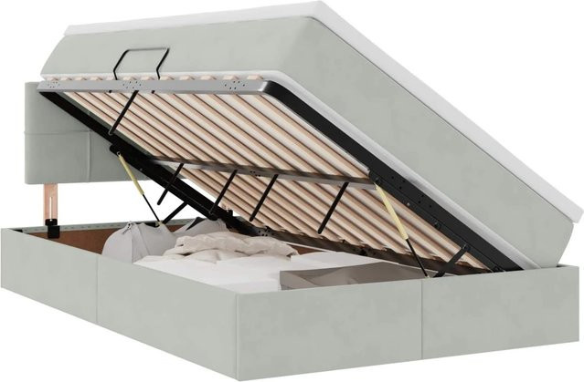 vidaXL Bett mit Stauraum und LED in Hellgrau aus Samt, B/T/H: 120 x 200 x 204 cm - Bild 1