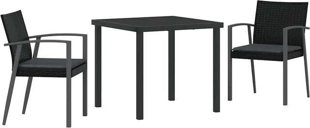 vidaXL Garten Essgruppe 3-teilig aus Poly Rattan und Glas in Schwarz - Bild 1