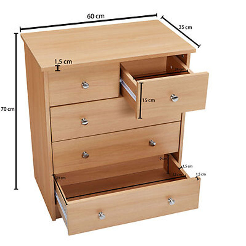 WOHNLING Kommode Buche in Braun mit 5 Schubladen, B/H/T: 60 x 70 x 35 cm - Bild 2