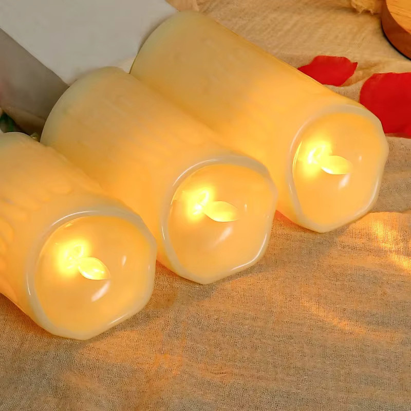 3-teiliges Set elektronische Kerzenlichter in Weiß, runde Kunststoff-Stabkerzen zur Tischdekoration für Hochzeit, Party und Geburtstag - Bild 2
