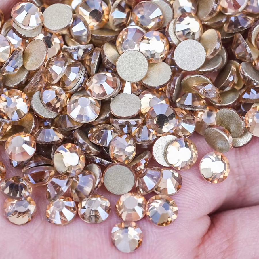 Goldfarbene Strass-Steine in Champagner-Gold aus Glas, Flachboden-Glitzerkristalle SS6-SS30, nicht heißfixierbar - Bild 2