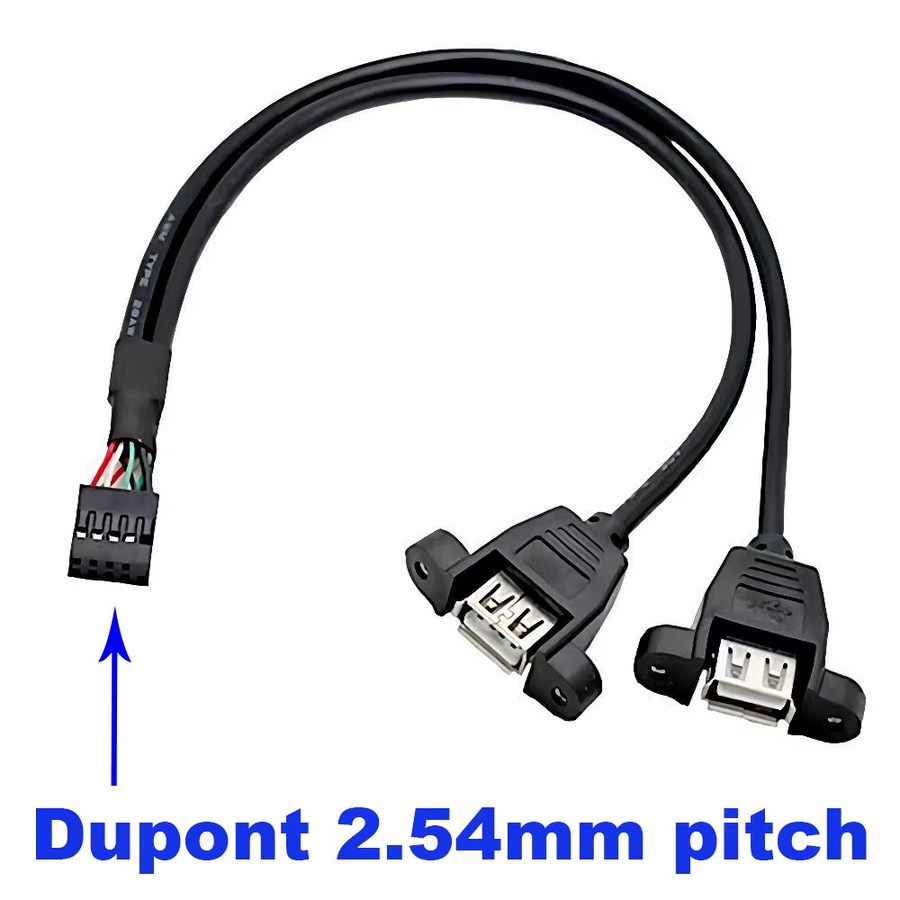 OULLX 9-Pin auf Dual-USB 2.0 A Konverter Kabel in Schwarz mit Schraubenloch und Sperrplatte für Motherboard-Montage - Bild 2