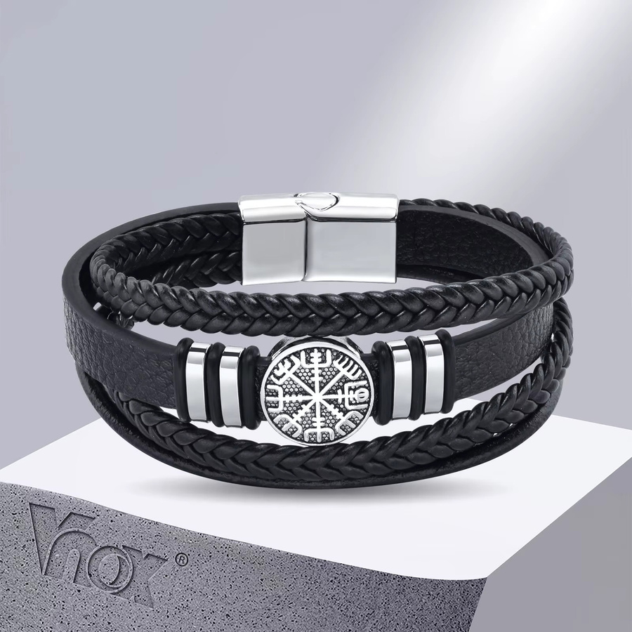 Vnox Armband, Leder, Schwarz, Herren - Bild 3