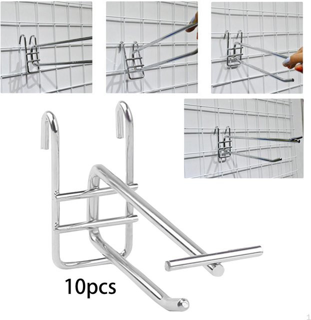 10 Stück Hängehaken Deals2019ing aus Stahl in Chrom Silber für Gitterwände und Lochplatten, Länge: 10 cm - Bild 1