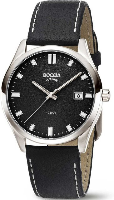 Boccia Herrenuhr, Quarz, Titan, 39 mm, Leder, Grau, 10 ATM - Bild 1