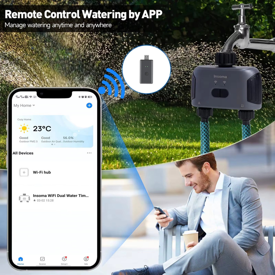 Insoma Automatischer Wasser Timer mit 2 Auslässen via Zigbee und Wifi für dein Garten-Bewässerungssystem, kompatibel mit Alexa - Bild 2