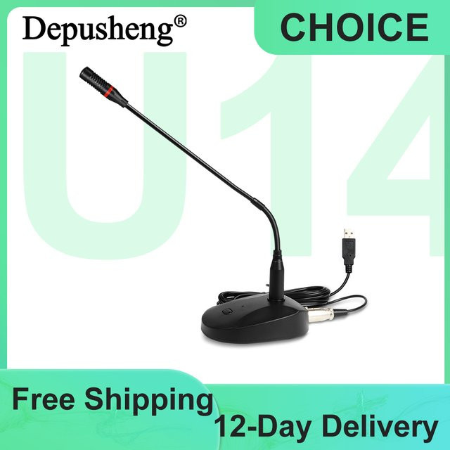 Depusheng U140 USB-Kondensatormikrofon mit flexiblem Schwanenhals in Schwarz für Computer-Desktop, Online-Chat und Karaoke - Bild 1