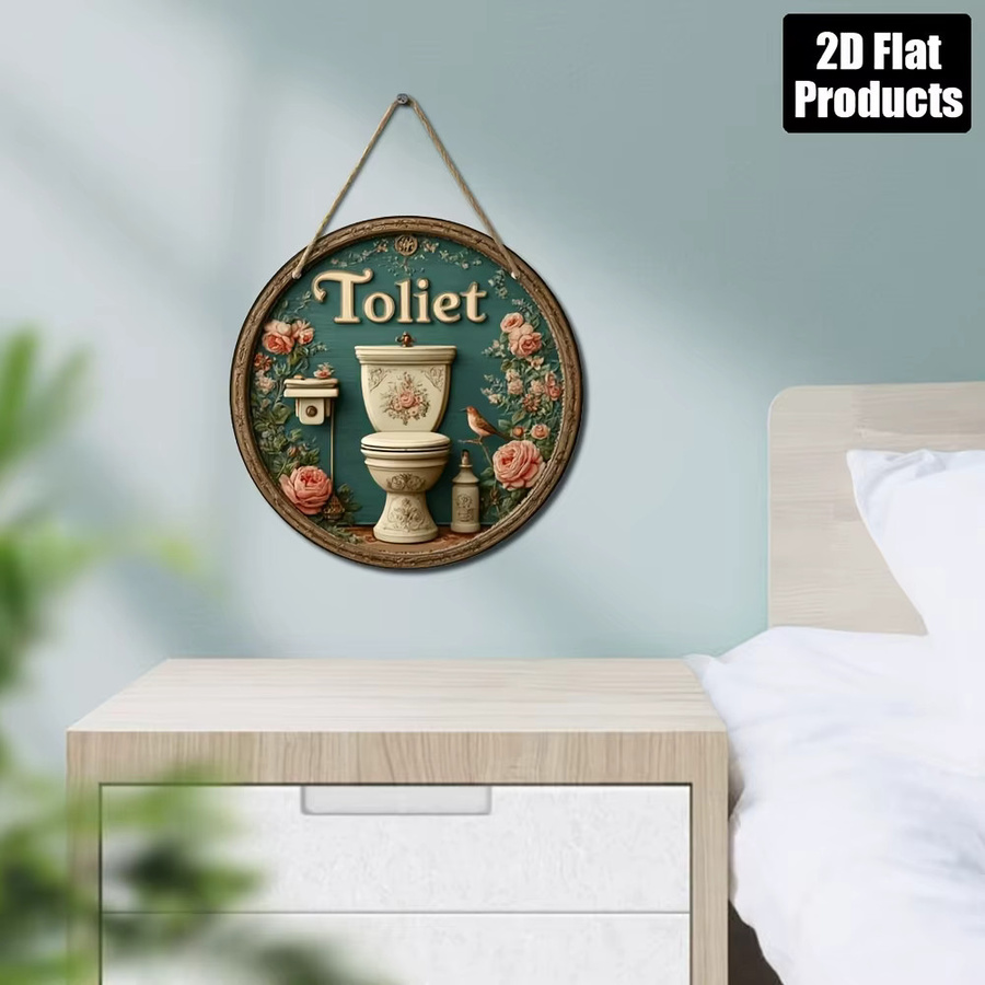 CIFBUY Retro Holz-Toilettenschild in Blumenform als runde Hängedekoration, Mehrfarbig - Bild 3
