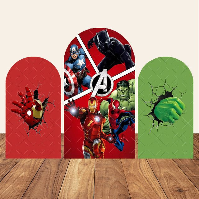 Marvel Avengers Superhelden Fotohintergrund für Kindergeburtstage und Babypartys, bogenförmig, mehrfarbig - Bild 1