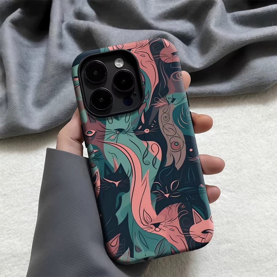 Potdemiel Handyhülle mit blaugrünem rosa Katzen-Wirbel Design für iPhone 17 16 15 14 13 Pro Max Plus Tough Case - Bild 4