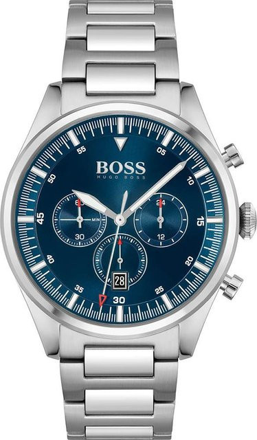 Hugo Boss Chronograph, Quarz, Edelstahl, 44 mm, Herren, Silber, Blau - Bild 1