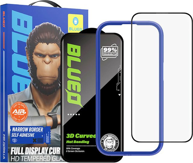 Blueo HD Displayschutzfolie aus gehärtetem Glas für Apple iPhone 16 Pro, 3D Full Glue, Schwarz - Bild 1
