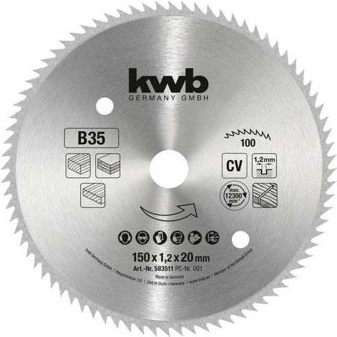 Kwb Kreissägeblatt für Holz, Silber, Durchmesser: 150 mm, Bohrung: 20 mm - Bild 1