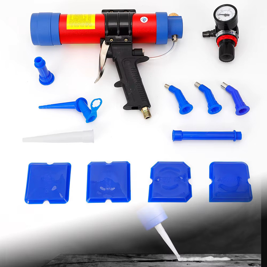 Pneumatischer Kartuschenspender von TOOL1SHOoo mit Silikonpistole und Zubehör, 310 ml, rot/mehrfarbig - Bild 4