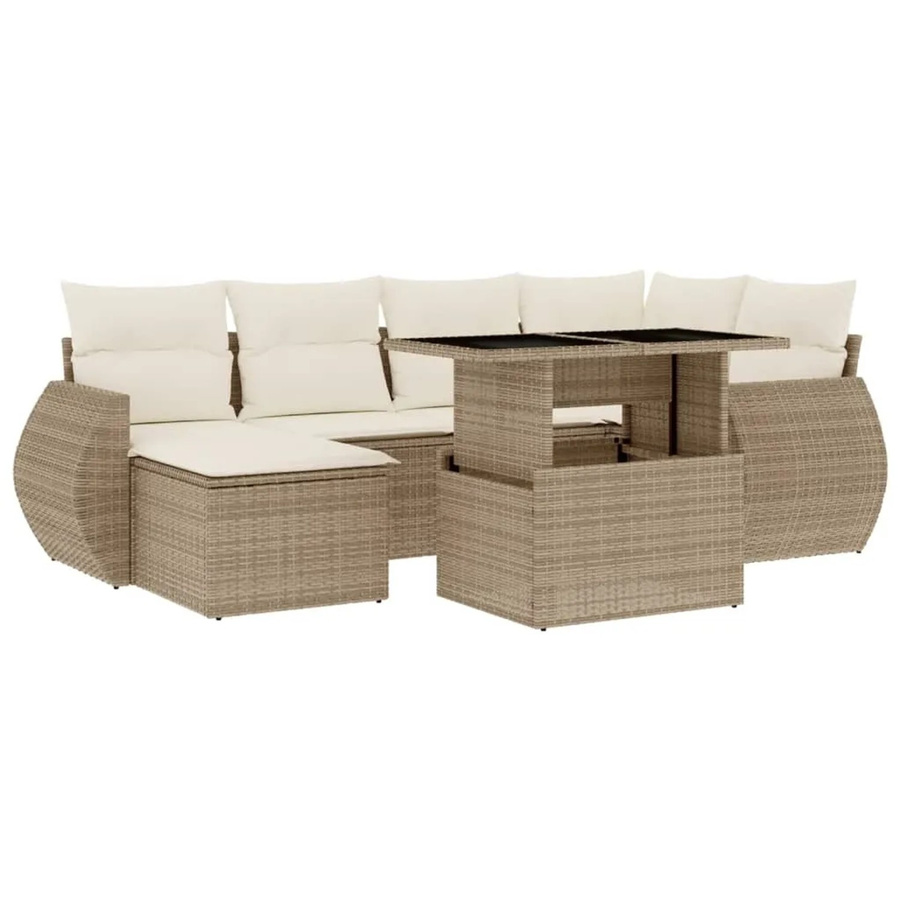 vidaXL 7-teilige Garten-Sofagarnitur in L-Form aus Poly-Rattan mit Kissen in Beige-Creme - Bild 2