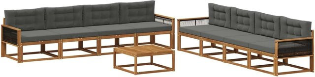 vidaXL Outdoor-Sofagarnitur L-Form aus massivem Akazienholz mit 9-teiligem Set in Natur und Anthrazit - Bild 1