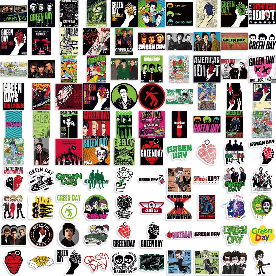 100 Stück Green Day Rockband Aufkleber aus wasserfestem PVC in Multicolor für Gitarre, Gepäck und Notizbuch - Bild 3