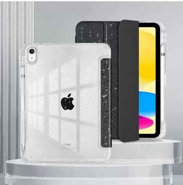 Glitzernde Smart Stand Cover Hülle für Apple iPad Air 4, 5, 6, 7, 8 (M2, M3, M4) 10,9 bis 13 Zoll, Tri-Fold Schutzhülle, Farbe: transparent - Bild 1