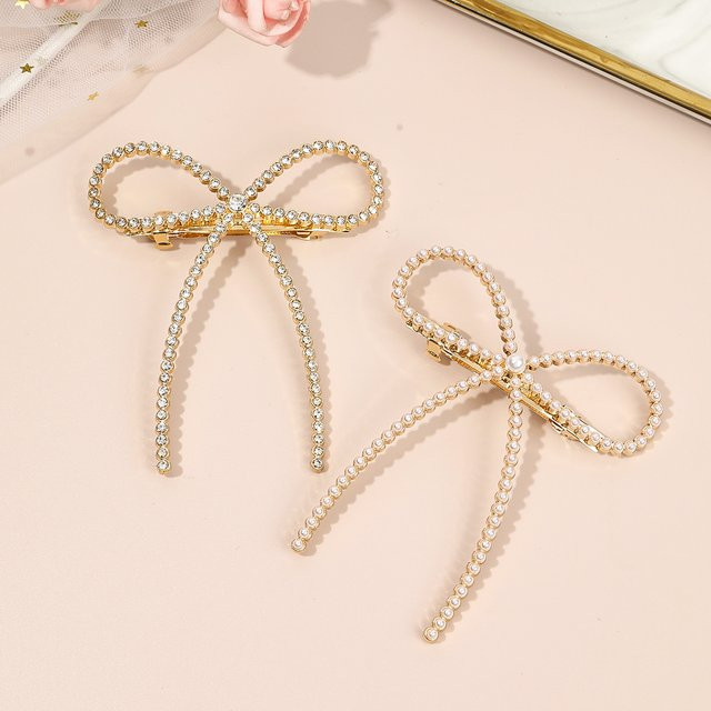 Haimeikang Haarspange mit Perlen und Strass, Schleife, Damen - Bild 1