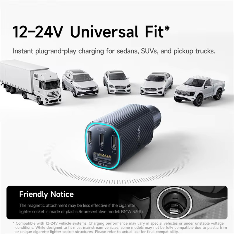 Baseus 160W Magnetisches Auto-Ladegerät mit 4 USB-C Anschlüssen in Schwarz - Bild 4