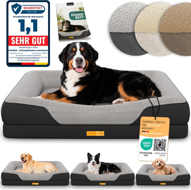ELONEO Orthopädisches Hundebett mit Orthopedic Foam in Schwarz, Größe XL - Bild 1