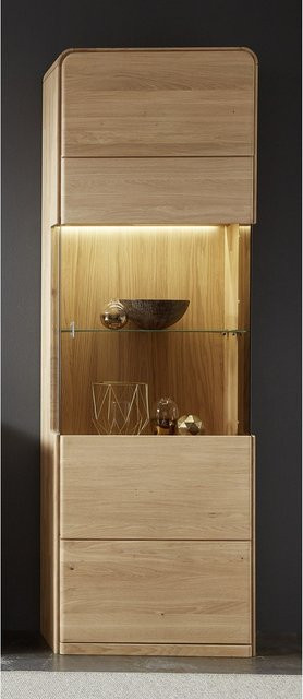 Vitrine Round von AMD Möbel aus massiver Eiche in Bianco mit Glastür und Regalböden - Bild 1