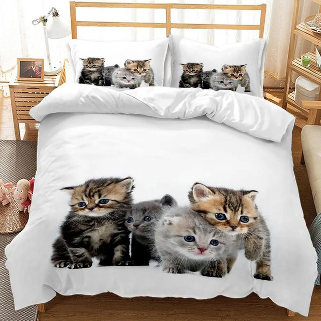 Bettwäscheset Your Warm Home mit Katzen- und Hundemotiv, Weihnachts-Design aus Polyester, Farbe: Weiß, B/H: 200 x 200 cm - Bild 1
