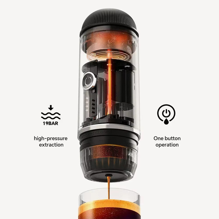 BALASHOV 2-in-1 Tragbare Elektrische Kabellose Espressomaschine in Schwarz für Kapseln und gemahlenen Kaffee, ideal für Auto, Camping und Zuhause - Bild 2