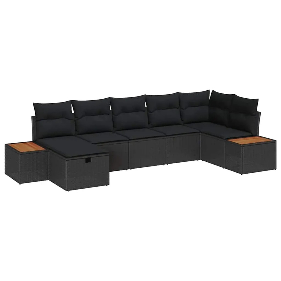 vidaXL Garten-Sofa-Set aus Polyrattan in Schwarz mit 7 Teilen und Kissen in U-Form - Bild 2