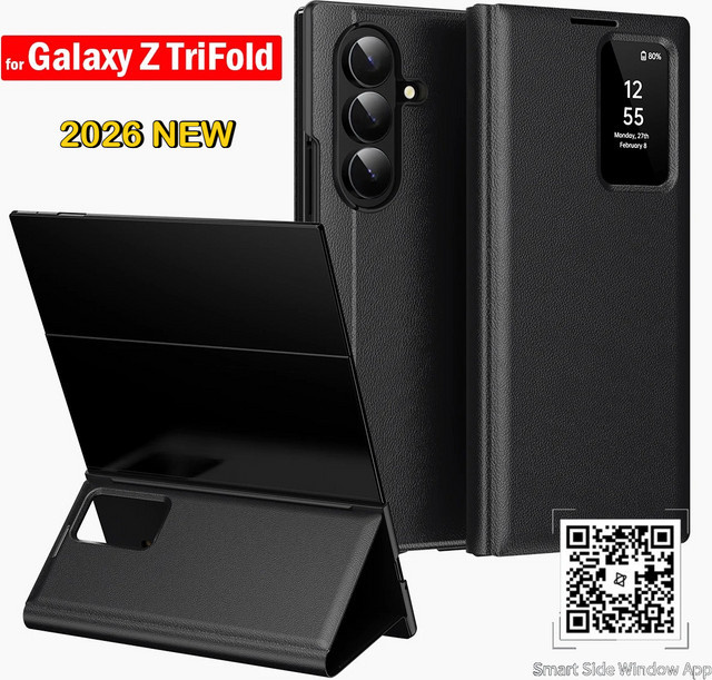 PU-Leder Flip-Hülle mit Smart View Fenster für Samsung Galaxy Z Tri-Fold Fold 7 6 5 4 3 Wallet Case in Schwarz oder Rot - Bild 1