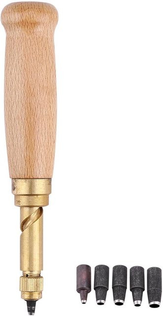 Automatischer Locher CosyHome mit Holzgriff und Messingschraube für Leder DIY Handwerk, beige - Bild 1