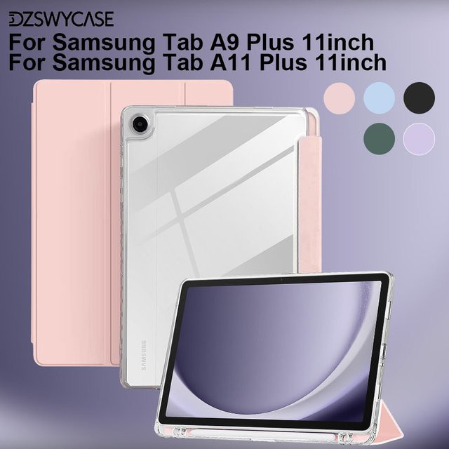 DZSWYCASE Schutzhülle für Samsung Galaxy Tab A11 Plus und Tab A9 Plus 11 Zoll mit Stifthalter und transparenter Acryl-Rückseite in Schwarz - Bild 1