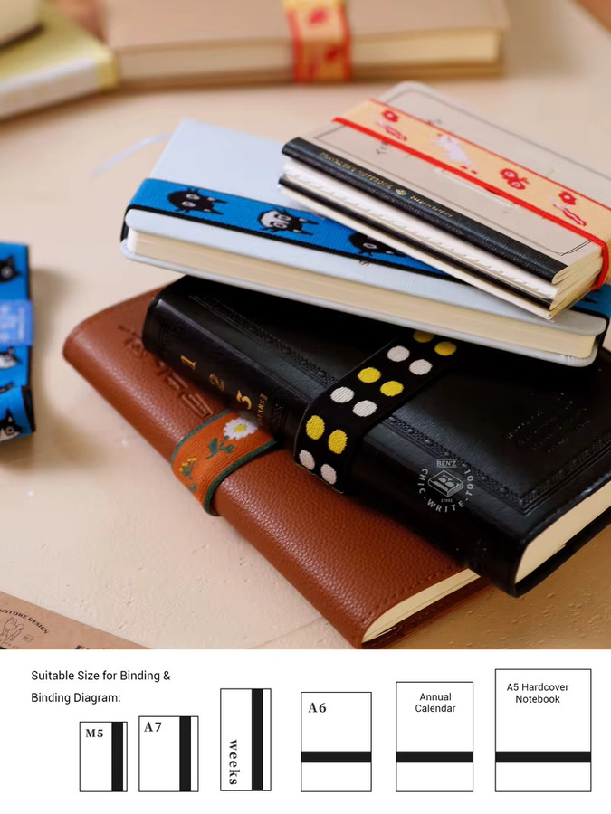 Koreanisches Scrapbook-Notizbuch mit Hardcover und Gummiband, A5, Schwarz, Blanko-Seiten aus Kunstleder - Bild 2