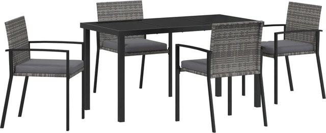 vidaXL Garten Essgruppe 5-teilig aus Poly-Rattan und Glas in Grau - Bild 1