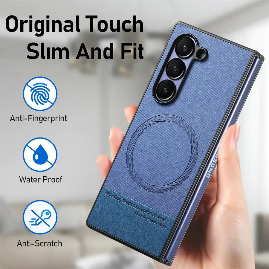 Magnetische Lederhülle für Samsung Galaxy Z Fold (kompatibel mit Z Fold 8 7 6 5 4 3) in Grau mit MagSafe für kabelloses Laden und stoßfesten Schutz - Bild 2