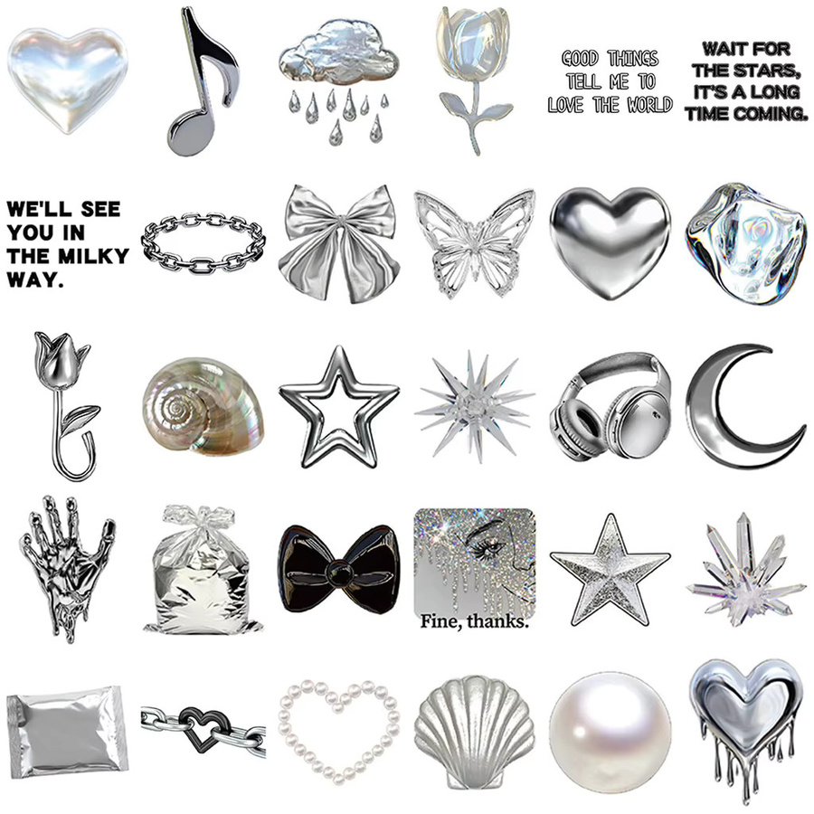 30 Stück Mood-Serie Aufkleber in Silber aus wasserfestem PVC für Handyhüllen, Wasserflaschen und DIY-Bastelarbeiten von RecordingYourLife Store - Bild 2