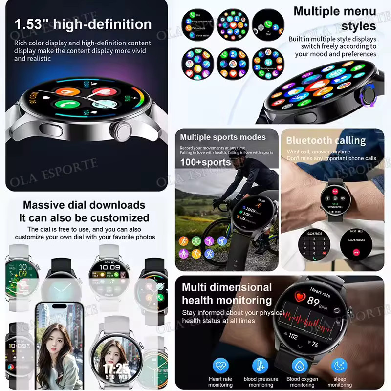 Ola Esporte Smartwatch in Schwarz mit Bluetooth-Anruffunktion, Gesundheitsüberwachung und Wasserfestigkeit für Herren und Damen - Bild 3