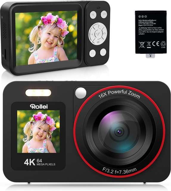 Rollei Compactline 64 Dual Screen Kompaktkamera in Schwarz mit 64 MP und 4K - Bild 2