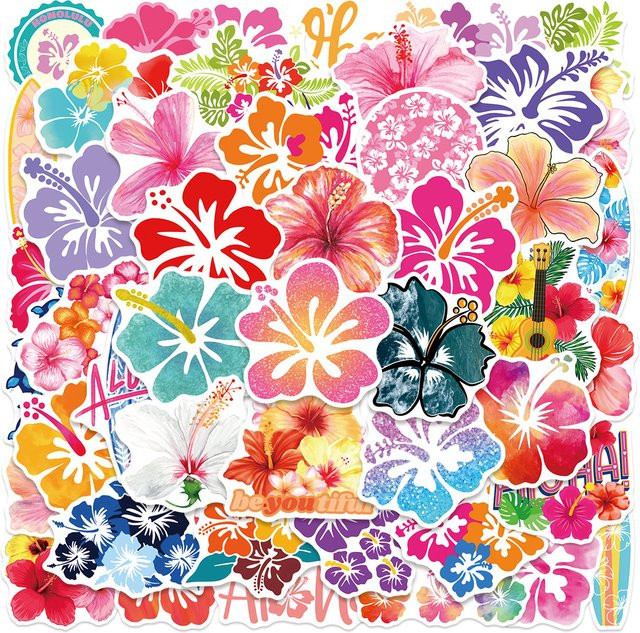 GOGOTU Sommer Hawaii Hibiskus-Blumen Cartoon-Aufkleber, 50-teiliges Set - Bild 1