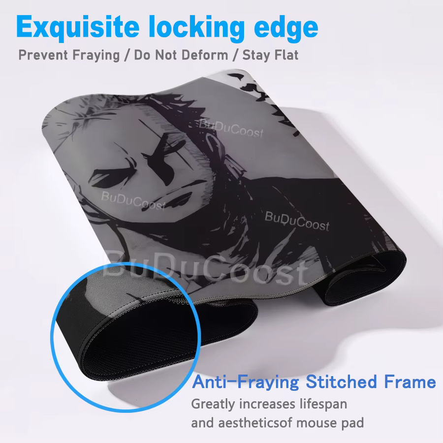 Bandai One Piece Roronoa Zoro Mauspad in Schwarz-Weiß als große Schreibtischunterlage für Gamer - Bild 2