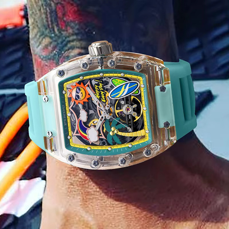 PINDU Armbanduhr, Mechanisch, Analoguhr, Silikon, Herren, Leuchtzeiger - Bild 3