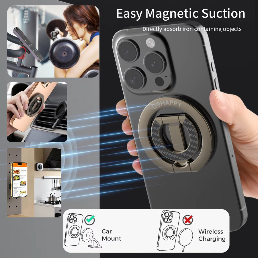 QGhappy Universeller Magnetischer Handyhalter mit Doppelseitiger Faltfunktion und Fingerring-Ständer für MagSafe, iPhone und Samsung, Blau - Bild 4