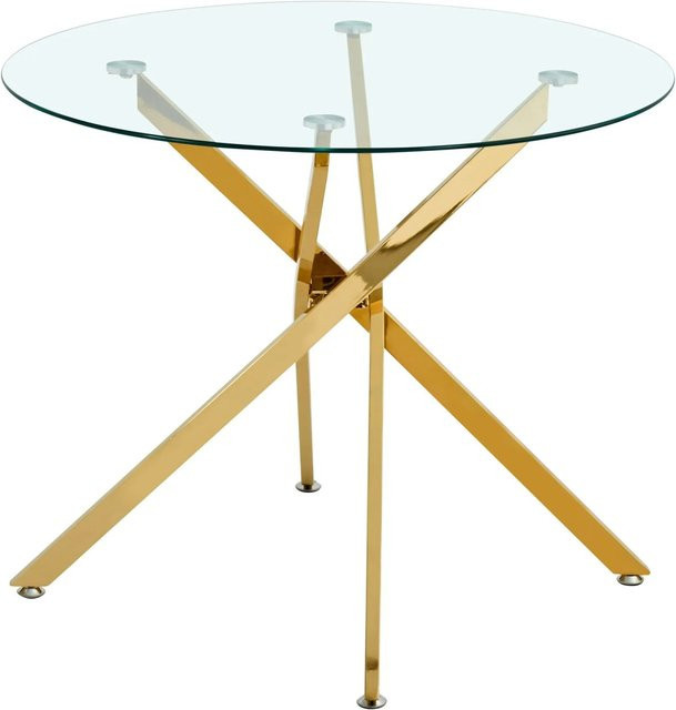 okwish Esstisch Rund mit Glasplatte und Metallgestell in Gold und Transparent, B/T/H: 80 x 80 x 76 cm - Bild 1