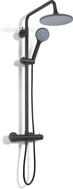 baliv Überkopfbrause-Set KBS-23.90 mit Thermostat und Handbrause, Schwarz matt, Edelstahl, Wandmontage - Bild 1