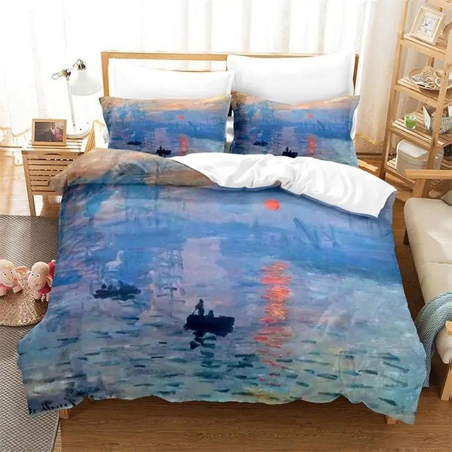 3-teiliges Bettwäsche-Set Binchi Outdoor Product mit Van Gogh Stil Himmel Ölgemälde Muster in Blau, bestehend aus Bettbezug und Kissenbezügen, B/H: 140 x 210 cm - Bild 1