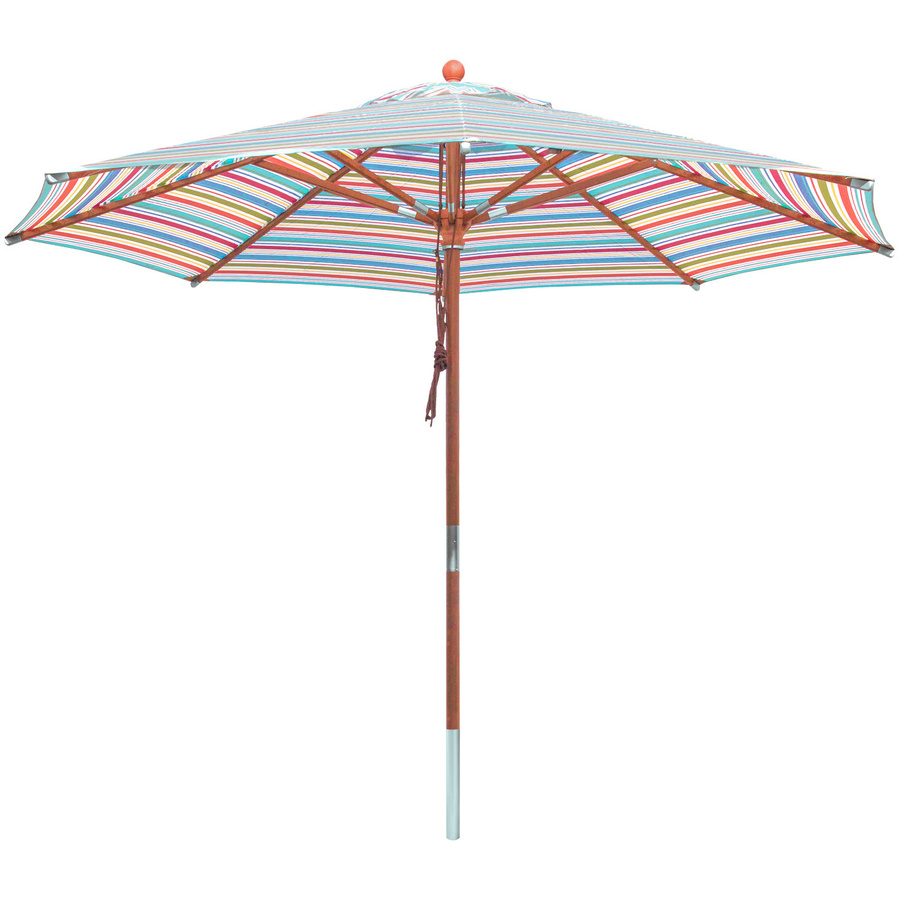 anndora Sonnenschirm rund, 3,5m Durchmesser, Gestreift in 7 Farben, Olefin-Gewebe mit UV-Schutz UPF 50+, Winddach, Stamm aus Tea Holz zweiteilig - Bild 1