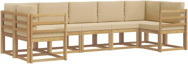 vidaXL Outdoor-Sofagarnitur aus Akazienholz mit Kissen, 7-teilig, Weiß und Beige - Bild 1