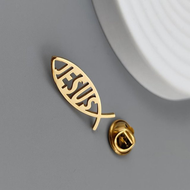 Lucky Star Jewelry Brosche Hohlfisch, Edelstahl, Gold, Herren - Bild 1