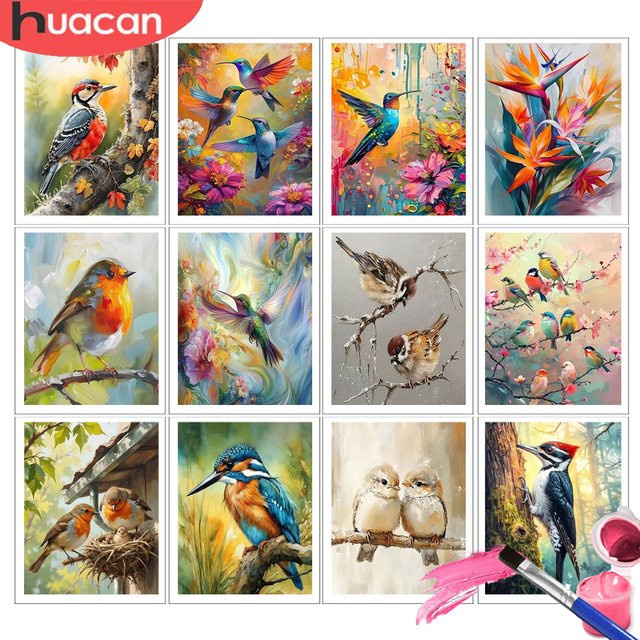 HUACAN Malen nach Zahlen, Tiere, Blumen, Bastelset, Leinwand, Mehrfarbig - Bild 1